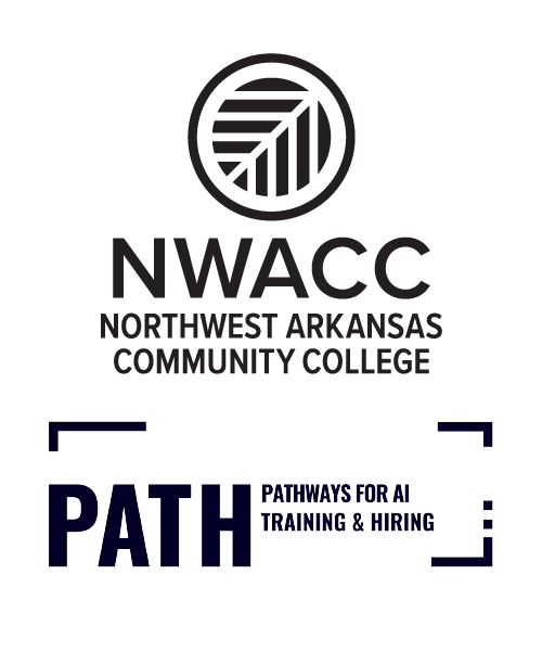 white background with black logos for NorthWest Arkansas Community College and Massachusetts Institute of Technology's Pathways for AI Training and Hiring program